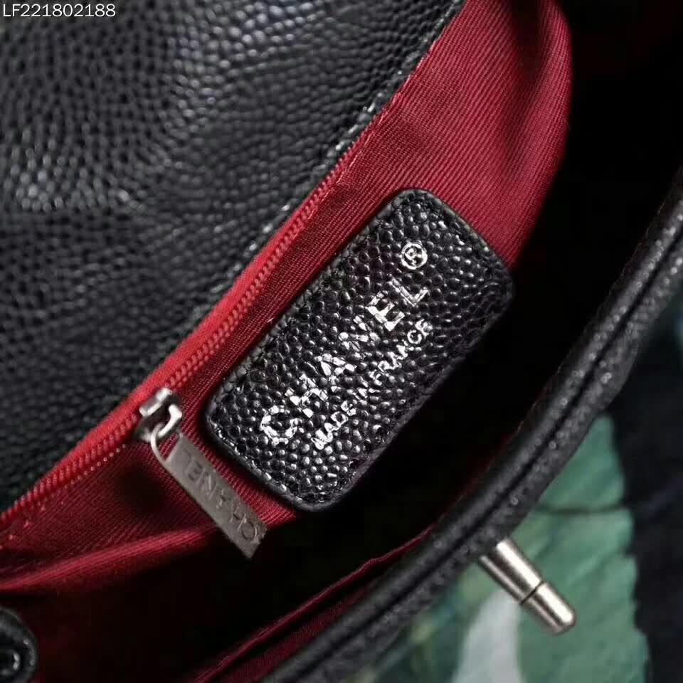 Chanel Coco Caviar Lizard Quilted Mini Flap Bag with Top-Handle-Black