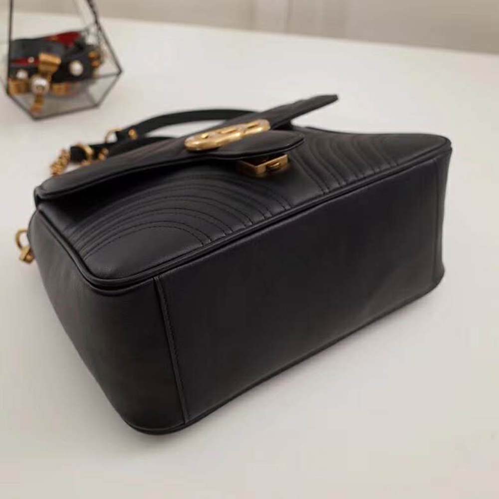 Gucci GG Women GG Marmont Medium Top Handle Bag-Black