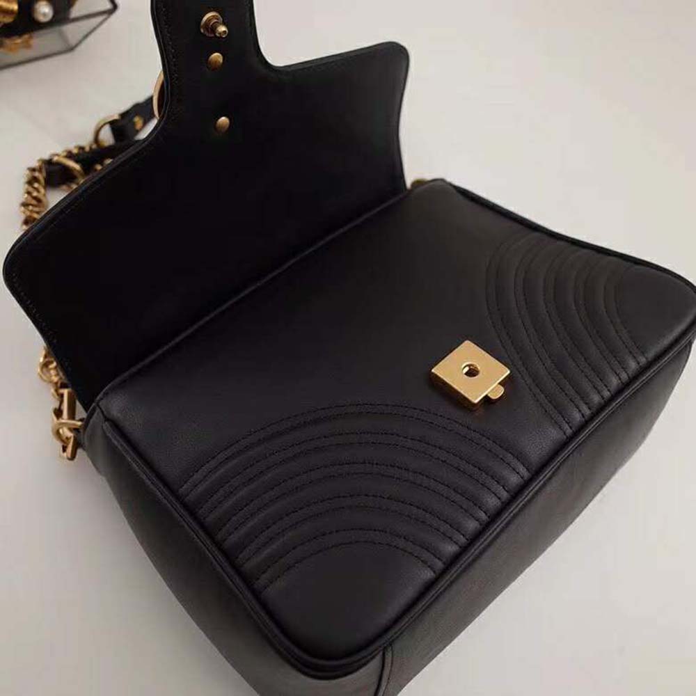 Gucci GG Women GG Marmont Medium Top Handle Bag-Black