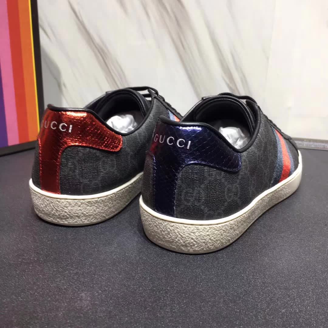 Gucci Men Ace GG Supreme Canvas Sneaker Shoes-Grey