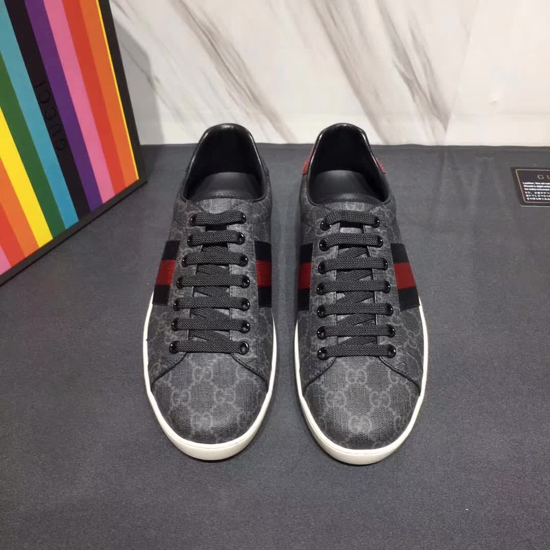 Gucci Men Ace GG Supreme Canvas Sneaker Shoes-Grey