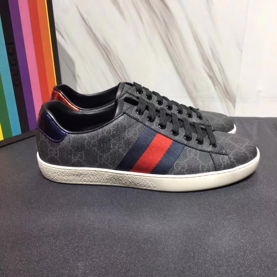 Gucci Men Ace GG Supreme Canvas Sneaker Shoes-Grey