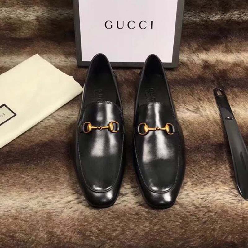 Gucci Men Horsebit Leather Loafer Shoes Black