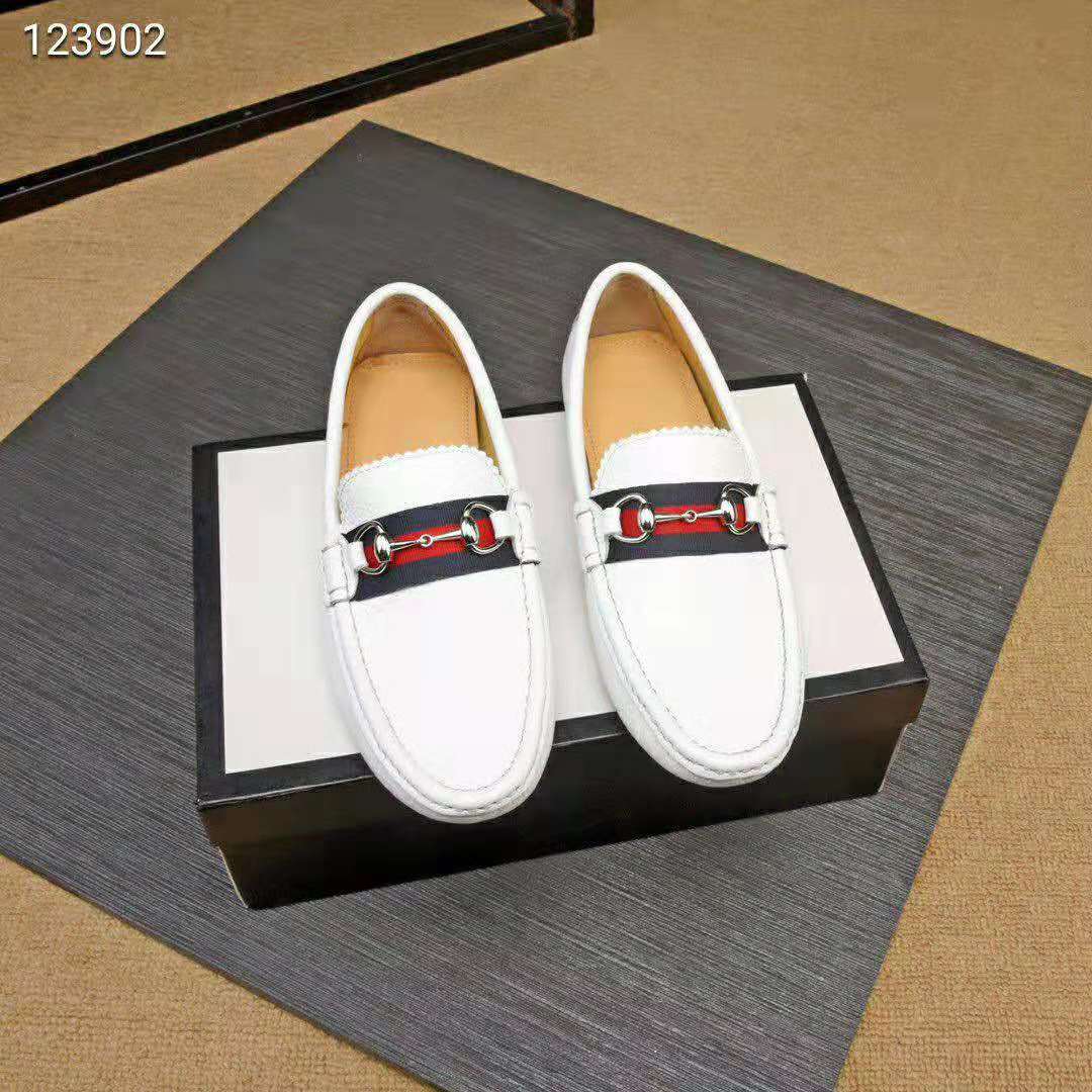 Gucci Men Leather Driver with Web-White
