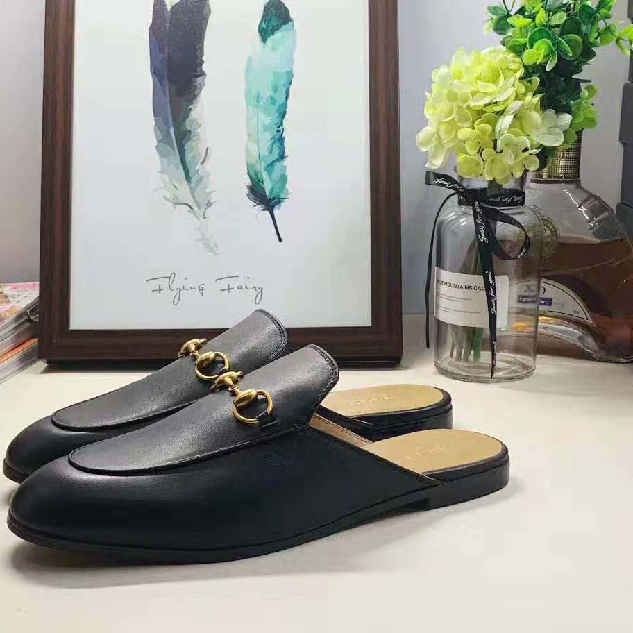 Gucci Men Leather Horsebit Slipper in 1.3 cm Heel Height-Black