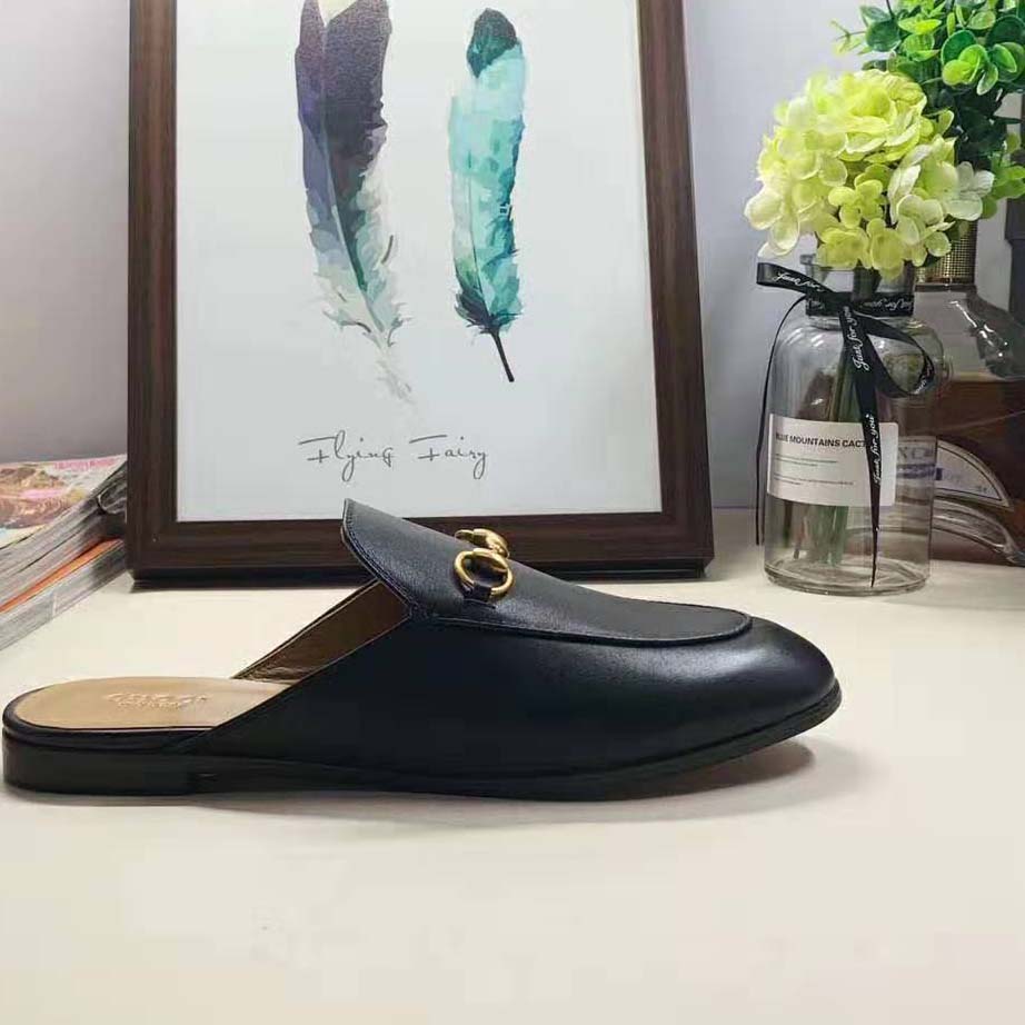 Gucci Men Leather Horsebit Slipper in 1.3 cm Heel Height-Black