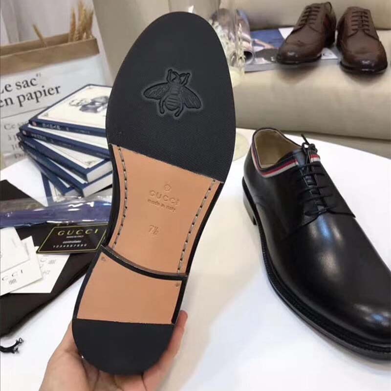 Gucci Men Leather Lace-up Shoes Black