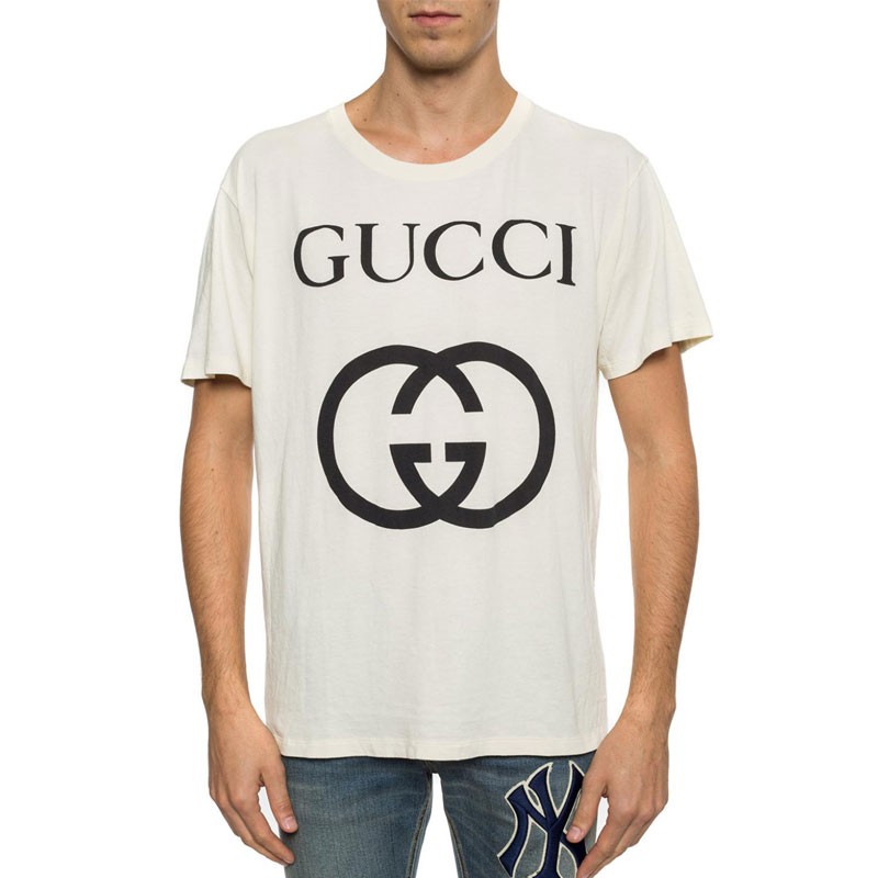 Gucci Men Oversize T-Shirt with Interlocking G-White