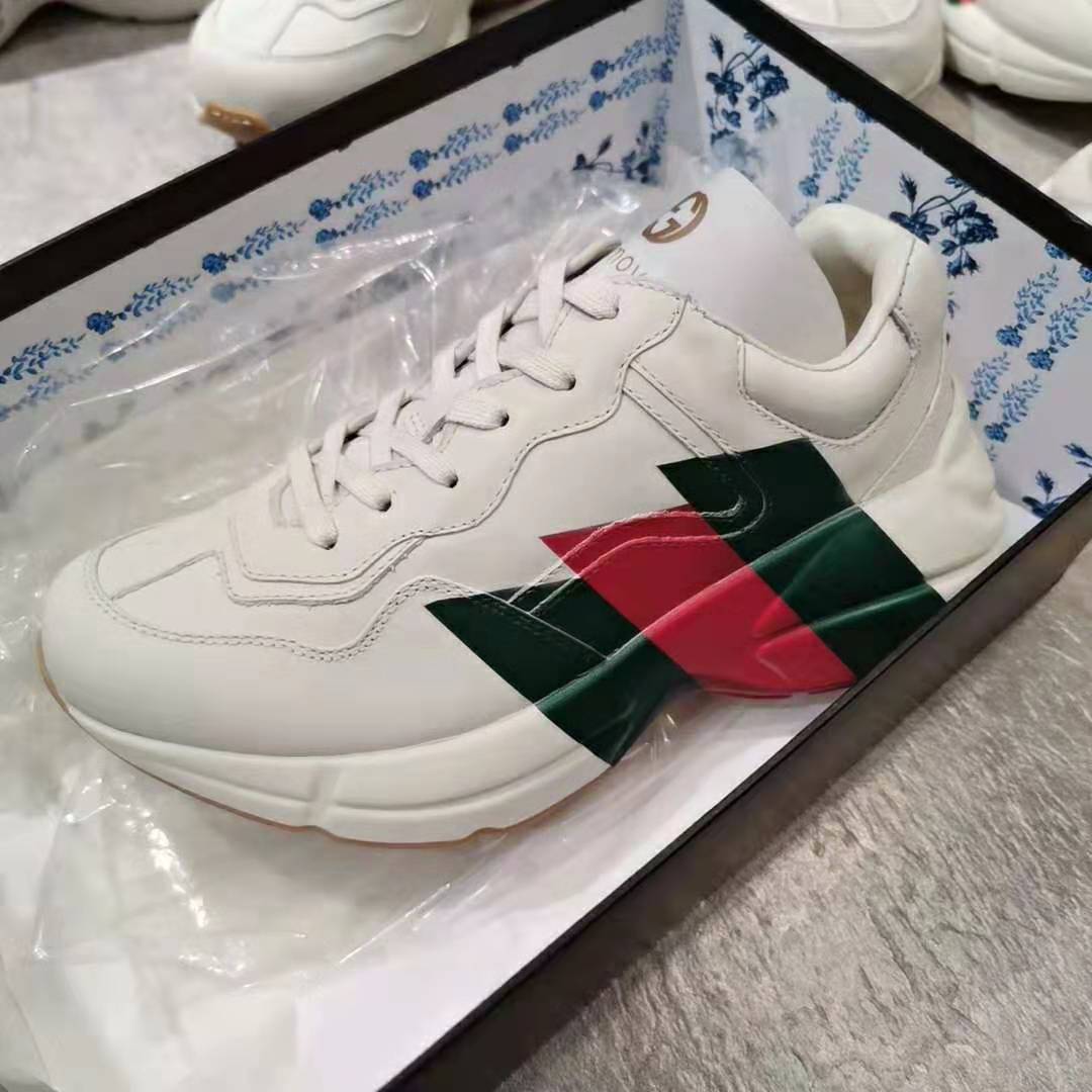 Gucci Men Rhyton Web Print Leather Sneaker in 5.1 cm Height-Beige
