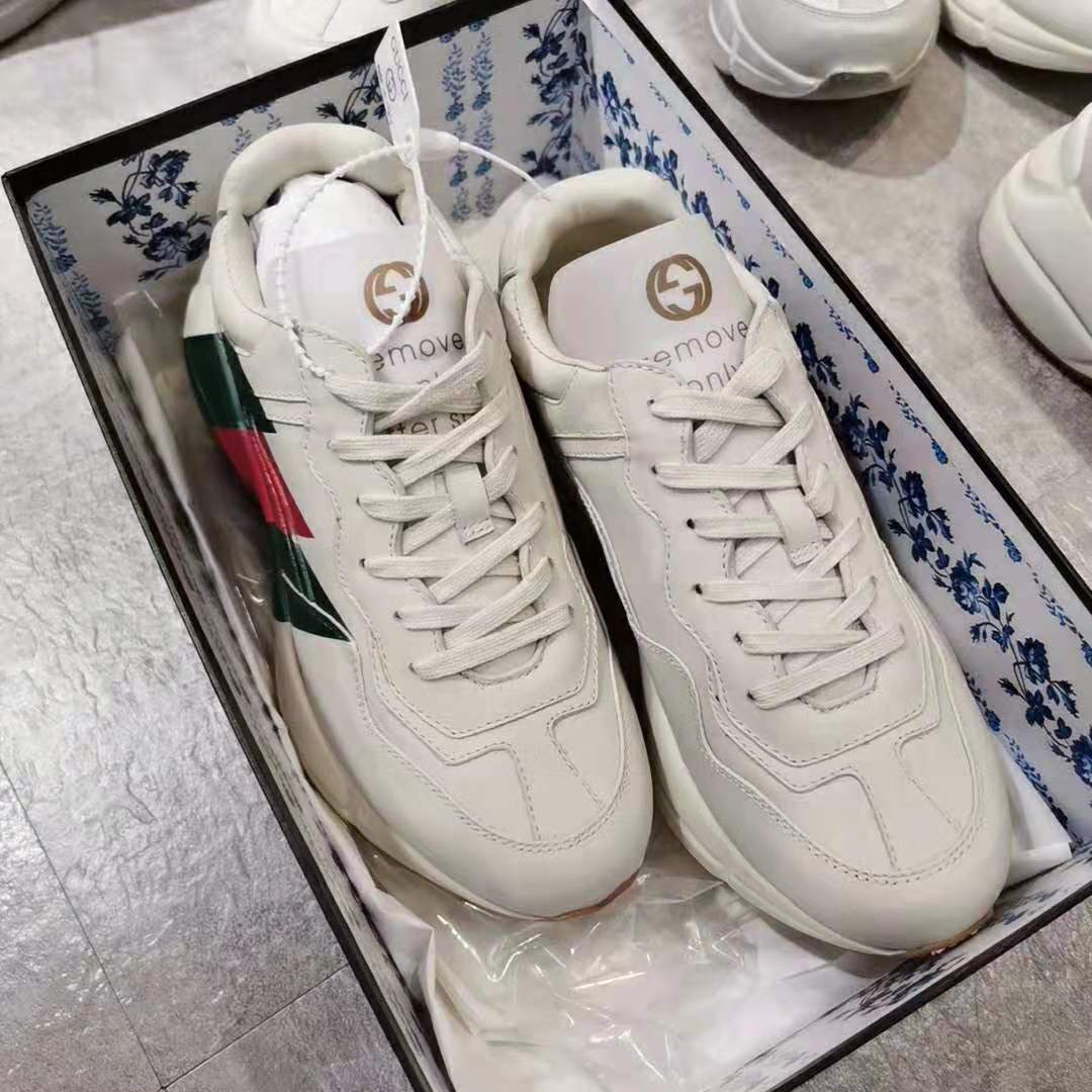 Gucci Men Rhyton Web Print Leather Sneaker in 5.1 cm Height-Beige