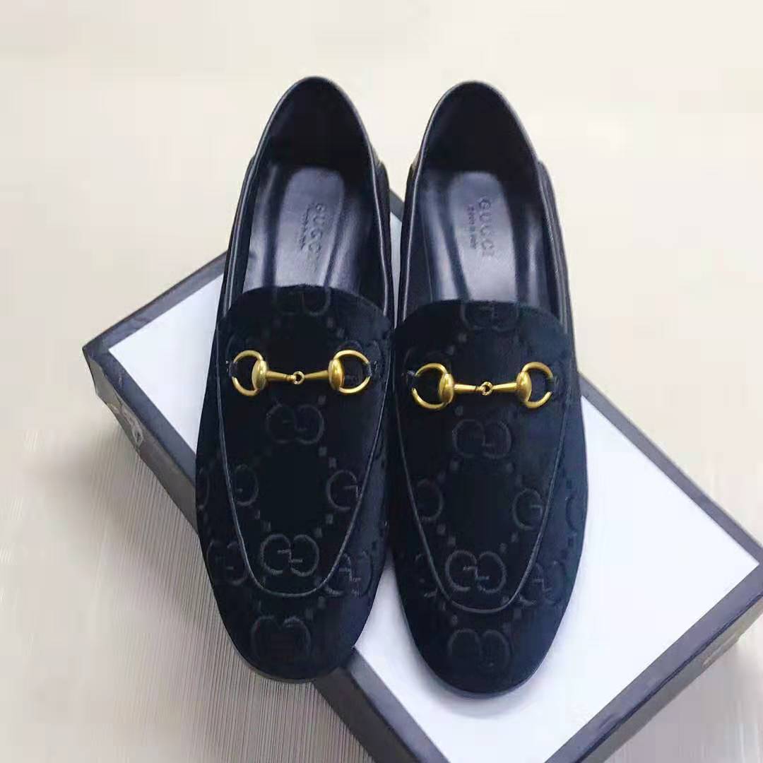 Gucci Men’s Gucci Jordaan GG Velvet Loafer 1.3 cm Heel-Navy