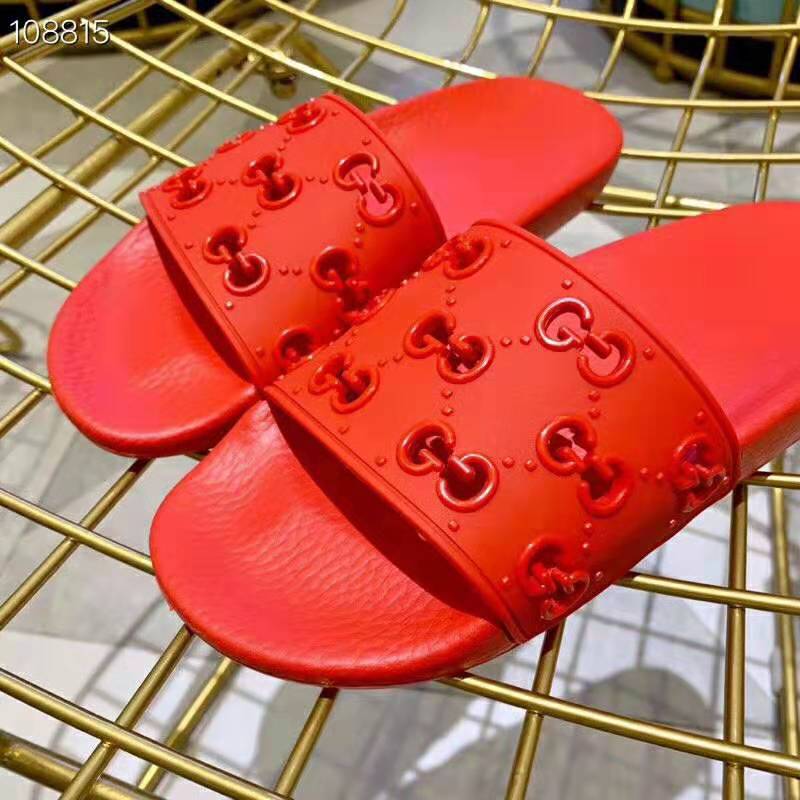 Gucci Men’s Rubber GG Slide Sandal-Red