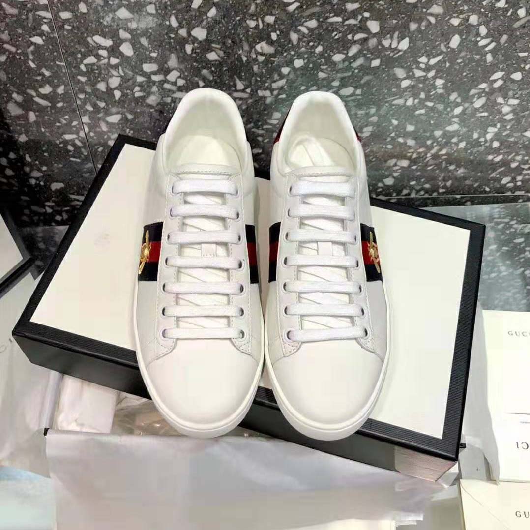 Gucci Unisex Ace Embroidered Sneaker with Iconic Gold Embroidered Bee-White