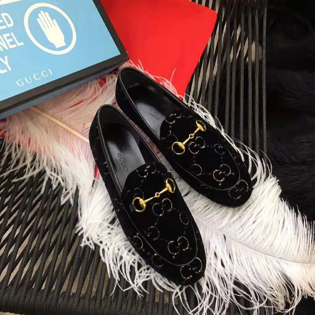 Gucci Unisex Jordaan GG Velvet Loafer-Black