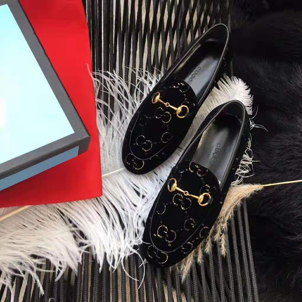 Gucci Unisex Jordaan GG Velvet Loafer-Black
