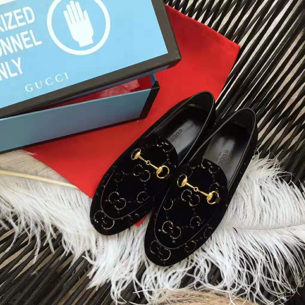 Gucci Unisex Jordaan GG Velvet Loafer-Black