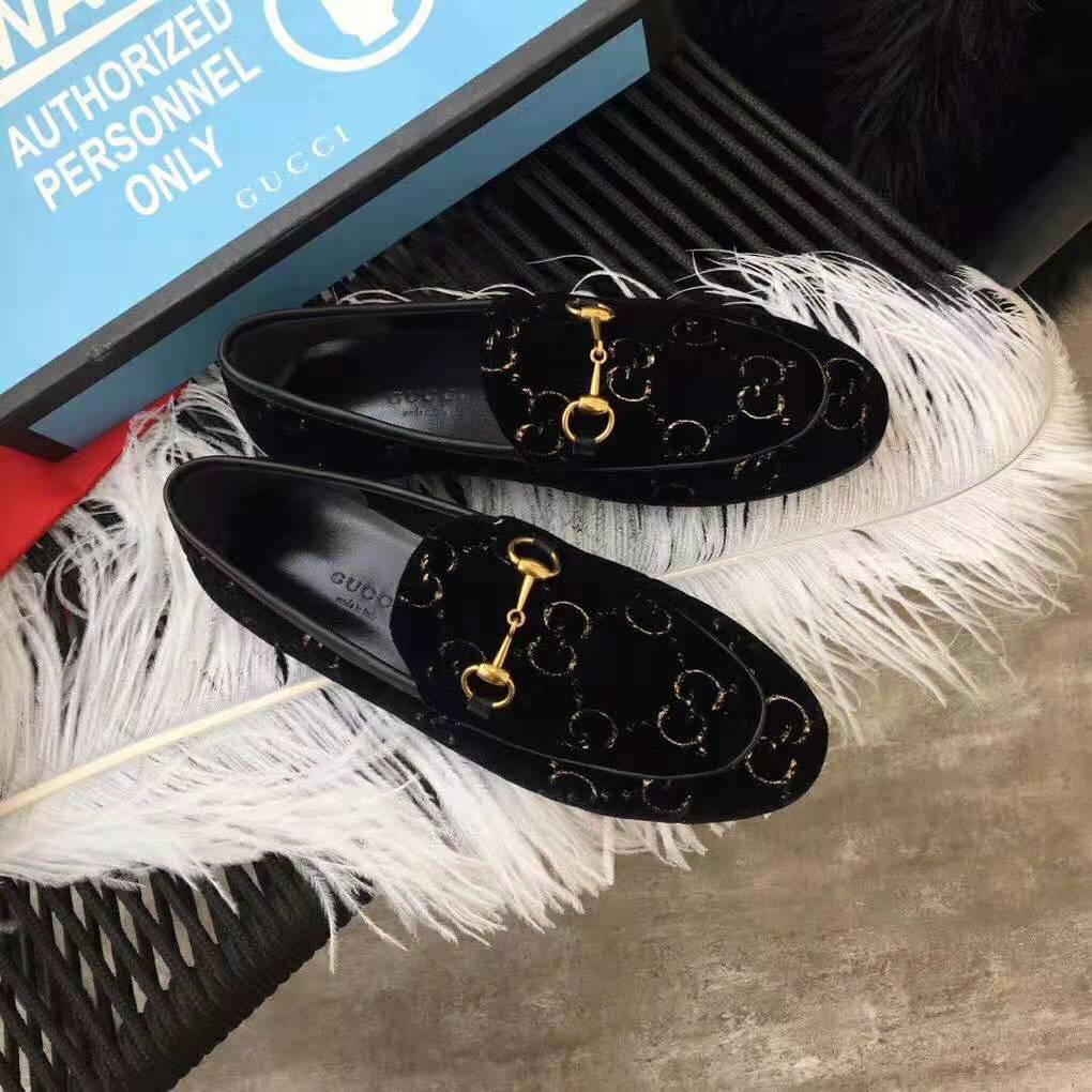 Gucci Unisex Jordaan GG Velvet Loafer-Black
