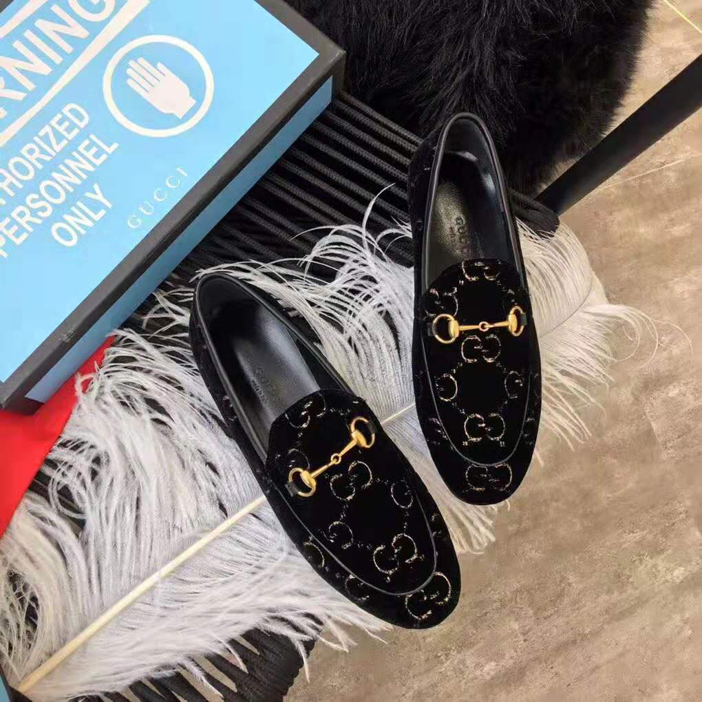 Gucci Unisex Jordaan GG Velvet Loafer-Black