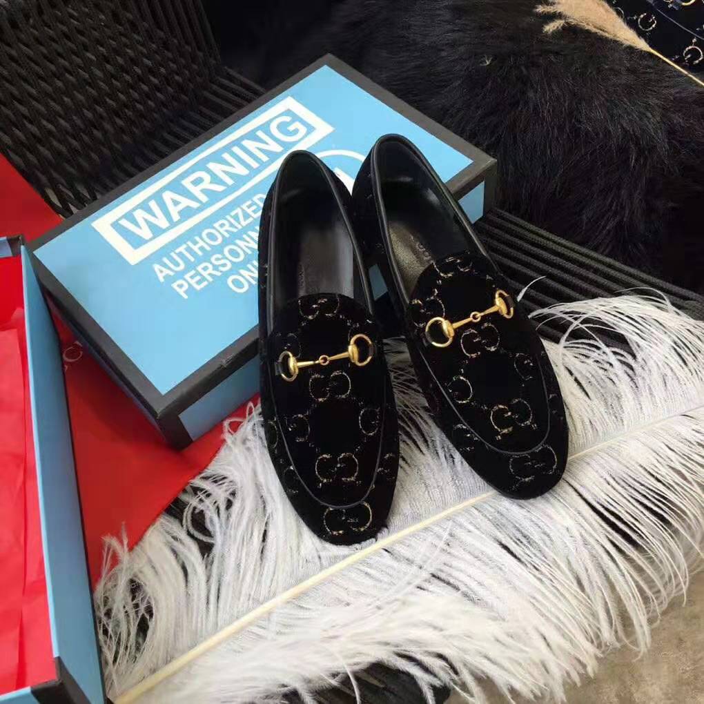 Gucci Unisex Jordaan GG Velvet Loafer-Black