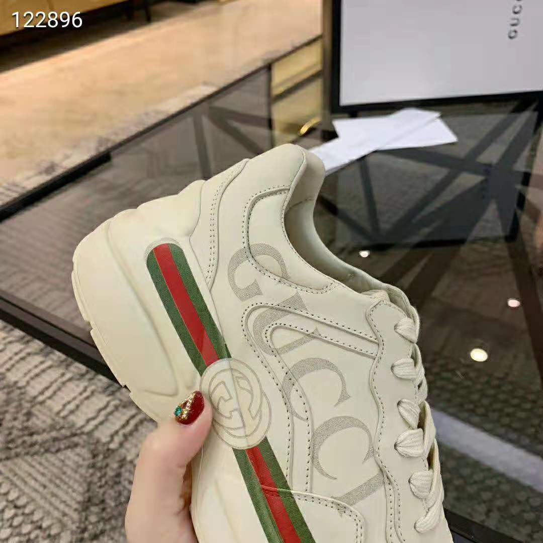 Gucci Unisex Rhyton Gucci Logo Leather Sneaker-Beige