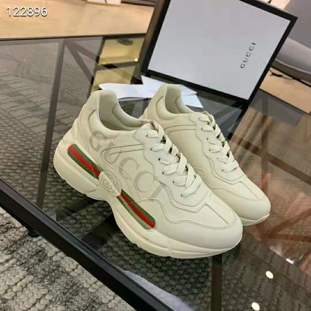 Gucci Unisex Rhyton Gucci Logo Leather Sneaker-Beige