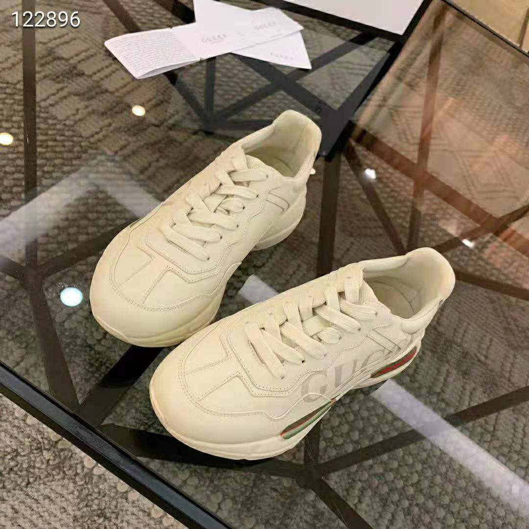 Gucci Unisex Rhyton Gucci Logo Leather Sneaker-Beige