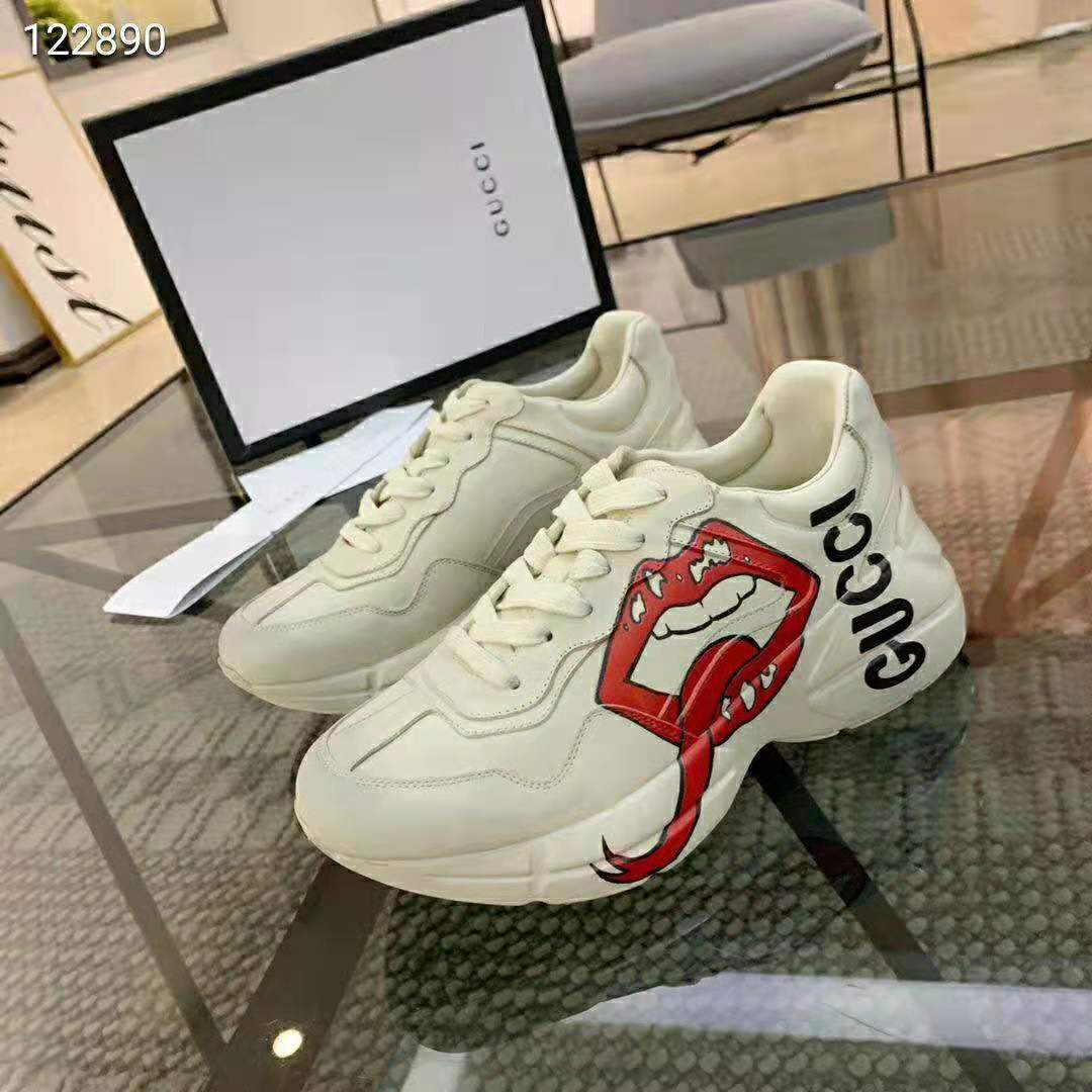 Gucci Unisex Rhyton Sneaker with Mouth Print-Beige