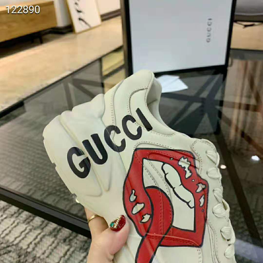 Gucci Unisex Rhyton Sneaker with Mouth Print-Beige