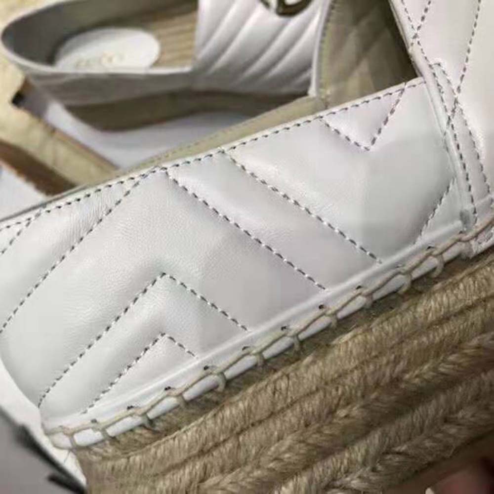 Gucci Women Chevron Leather Espadrille with Double G in 5.1 cm Height-White
