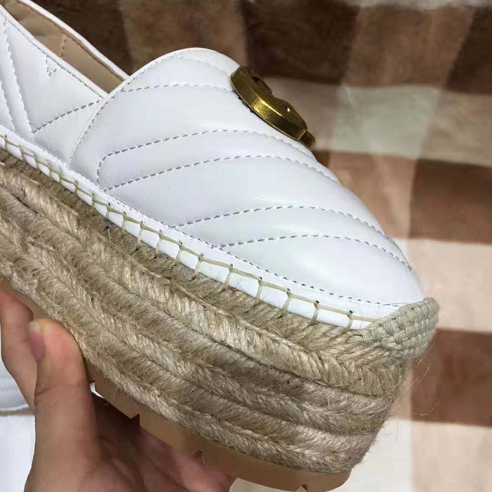 Gucci Women Chevron Leather Espadrille with Double G in 5.1 cm Height-White