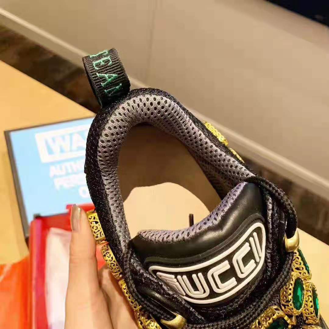 Gucci Women Flashtrek Sneaker with Removable Crystals 5.6cm Height-Black