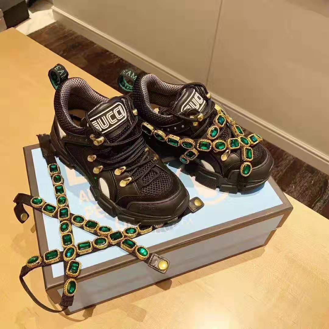 Gucci Women Flashtrek Sneaker with Removable Crystals 5.6cm Height-Black