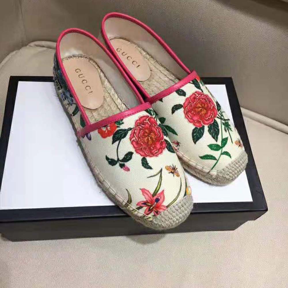 Gucci Women Flora Print Canvas Espadrille-Pink