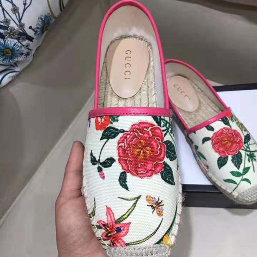 Gucci Women Flora Print Canvas Espadrille-Pink