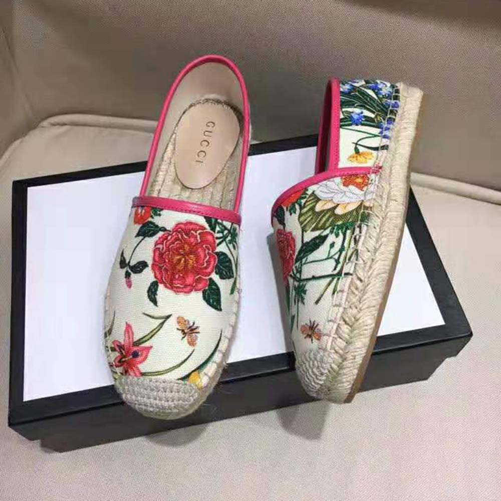 Gucci Women Flora Print Canvas Espadrille-Pink