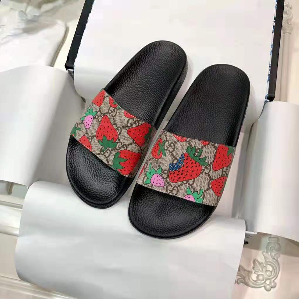 Gucci Women GG Gucci Strawberry Slide Sandal-Red