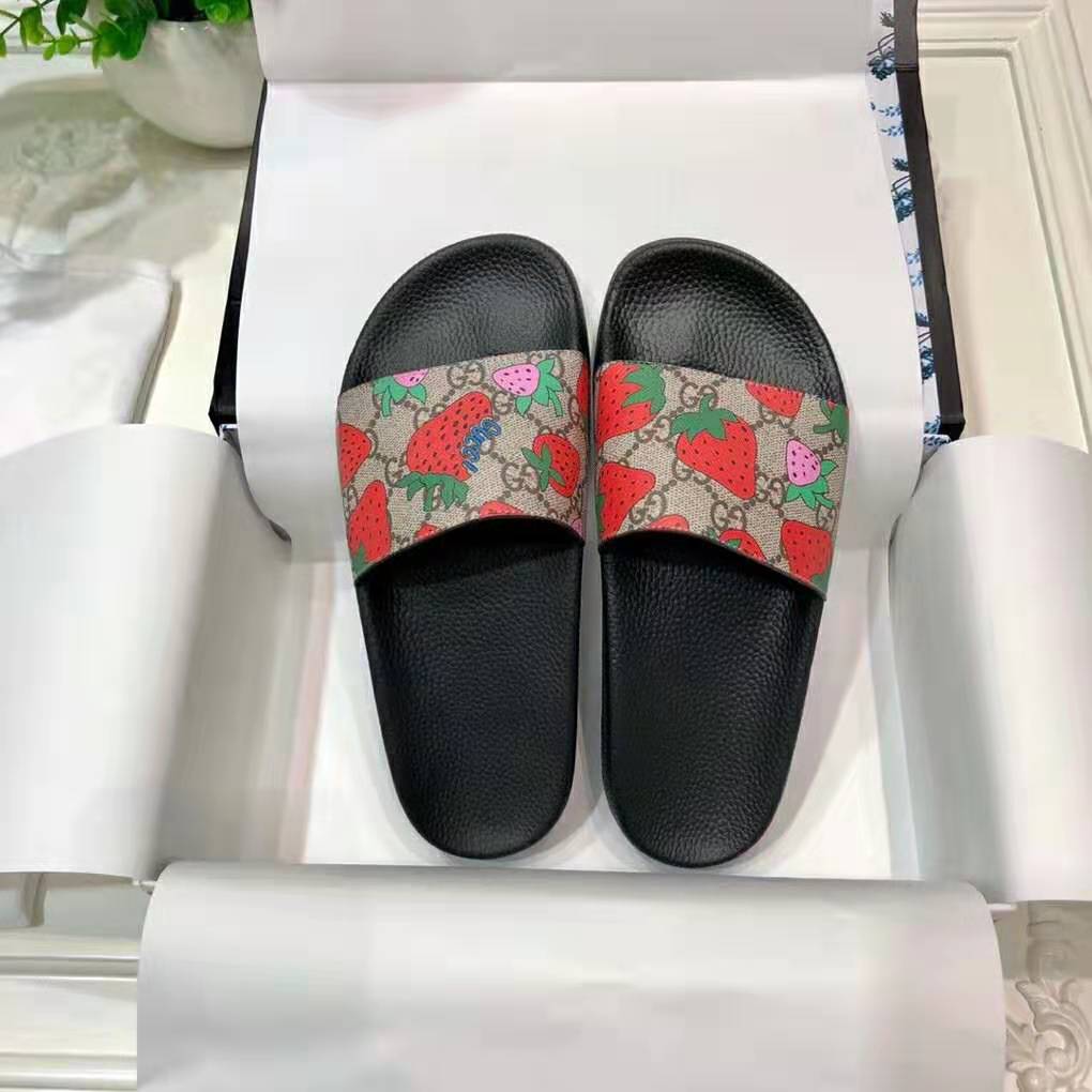 Gucci Women GG Gucci Strawberry Slide Sandal-Red