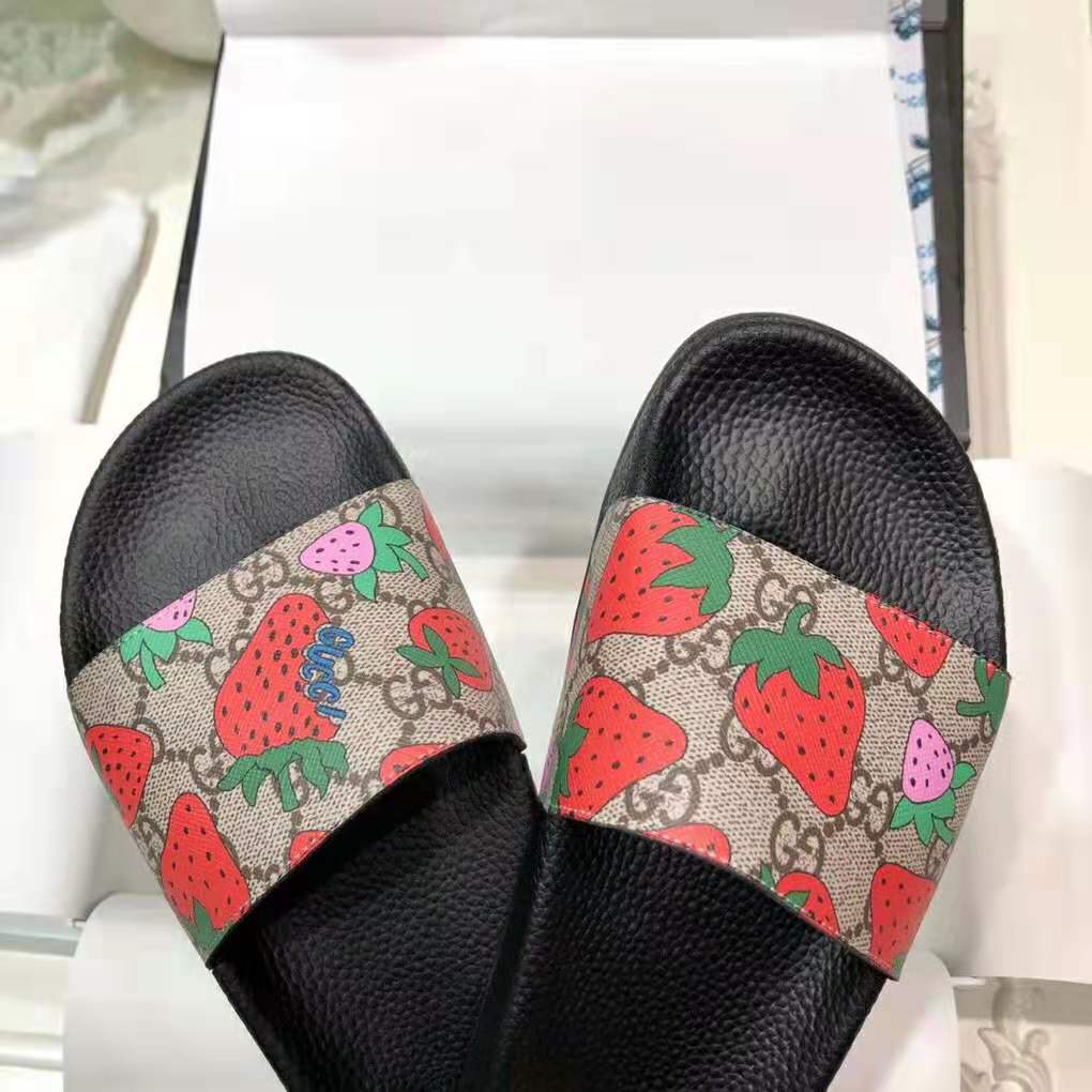 Gucci Women GG Gucci Strawberry Slide Sandal-Red