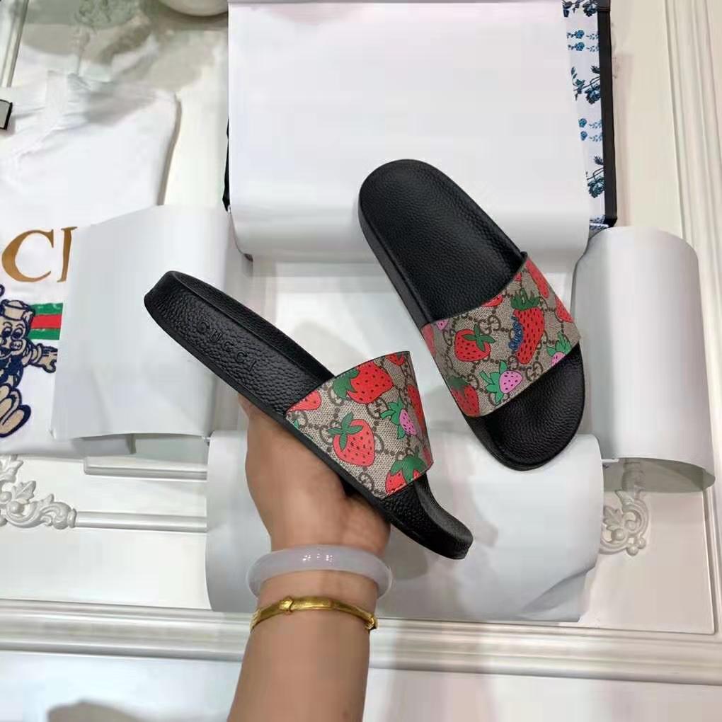 Gucci Women GG Gucci Strawberry Slide Sandal-Red