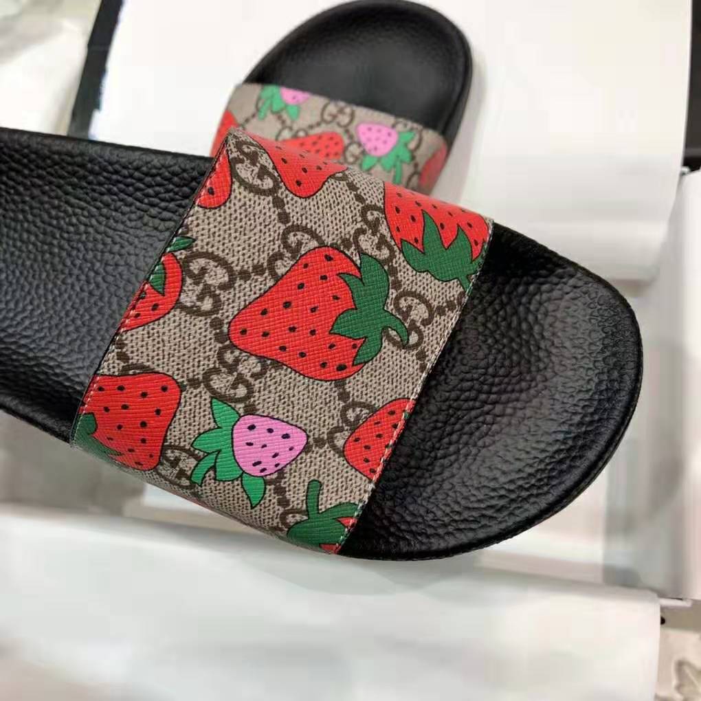 Gucci Women GG Gucci Strawberry Slide Sandal-Red