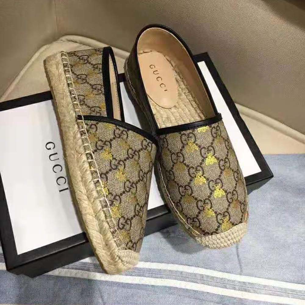 Gucci Women GG Supreme Bees Espadrille 2 cm Platform-Gold