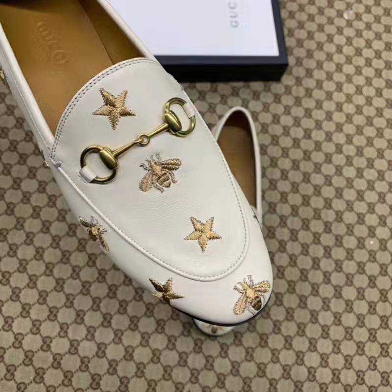 Gucci Women Gucci Jordaan Embroidered Leather Loafer 1.27cm Heel-White