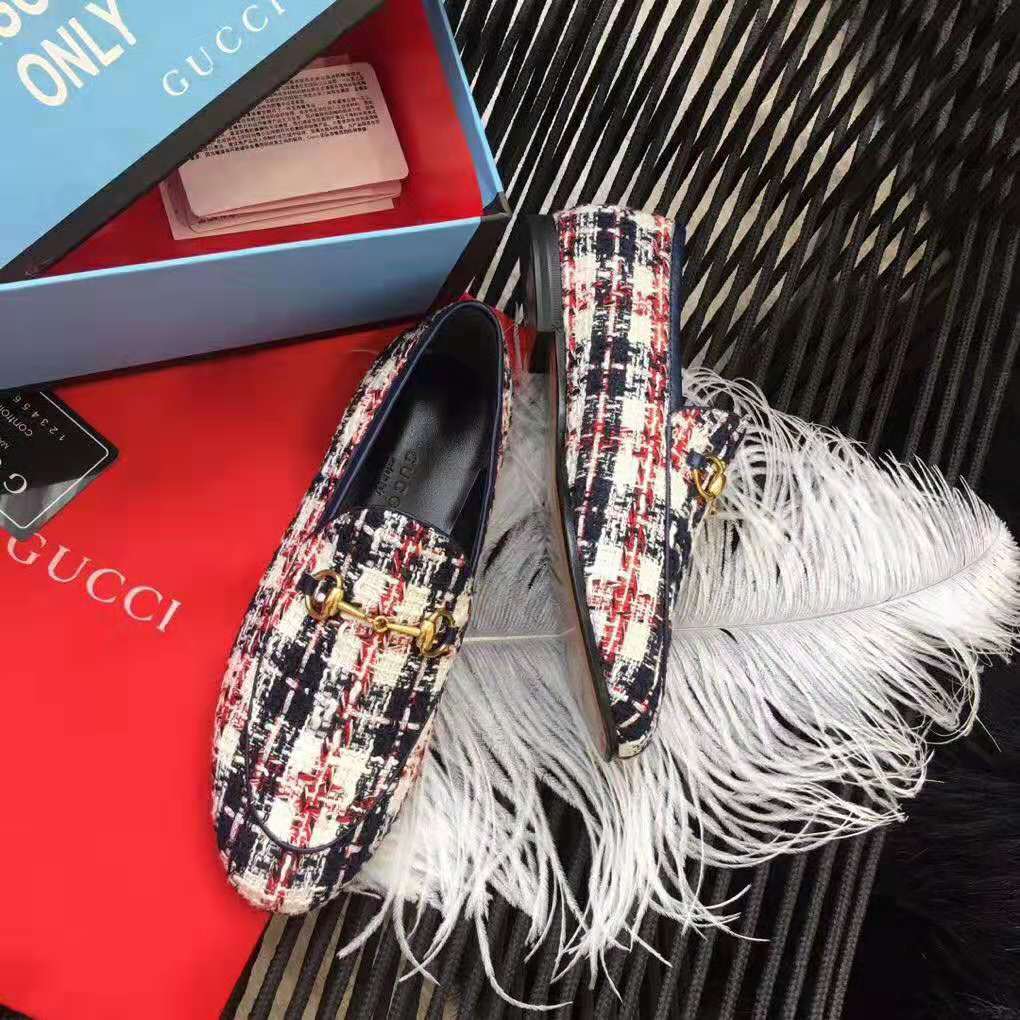 Gucci Women Gucci Jordaan Tweed Check Loafer-Navy