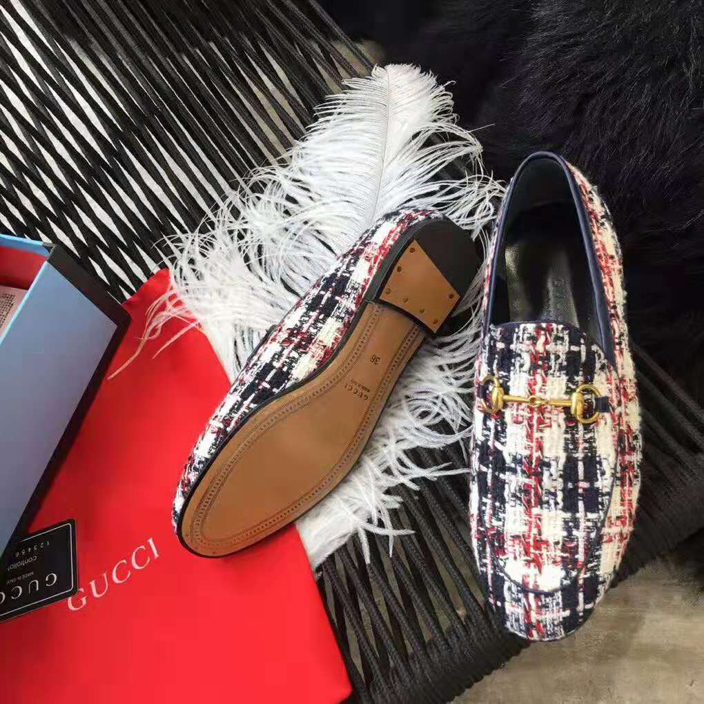Gucci Women Gucci Jordaan Tweed Check Loafer-Navy