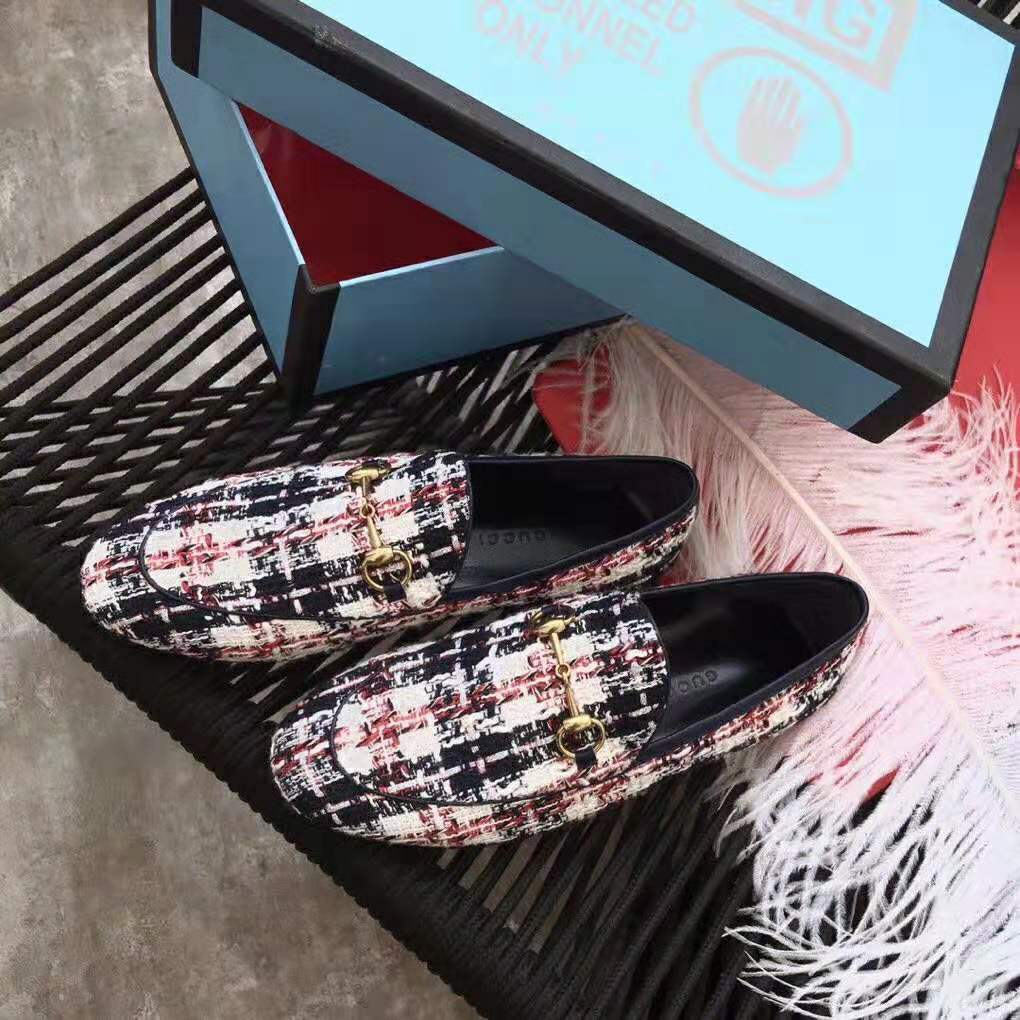 Gucci Women Gucci Jordaan Tweed Check Loafer-Navy