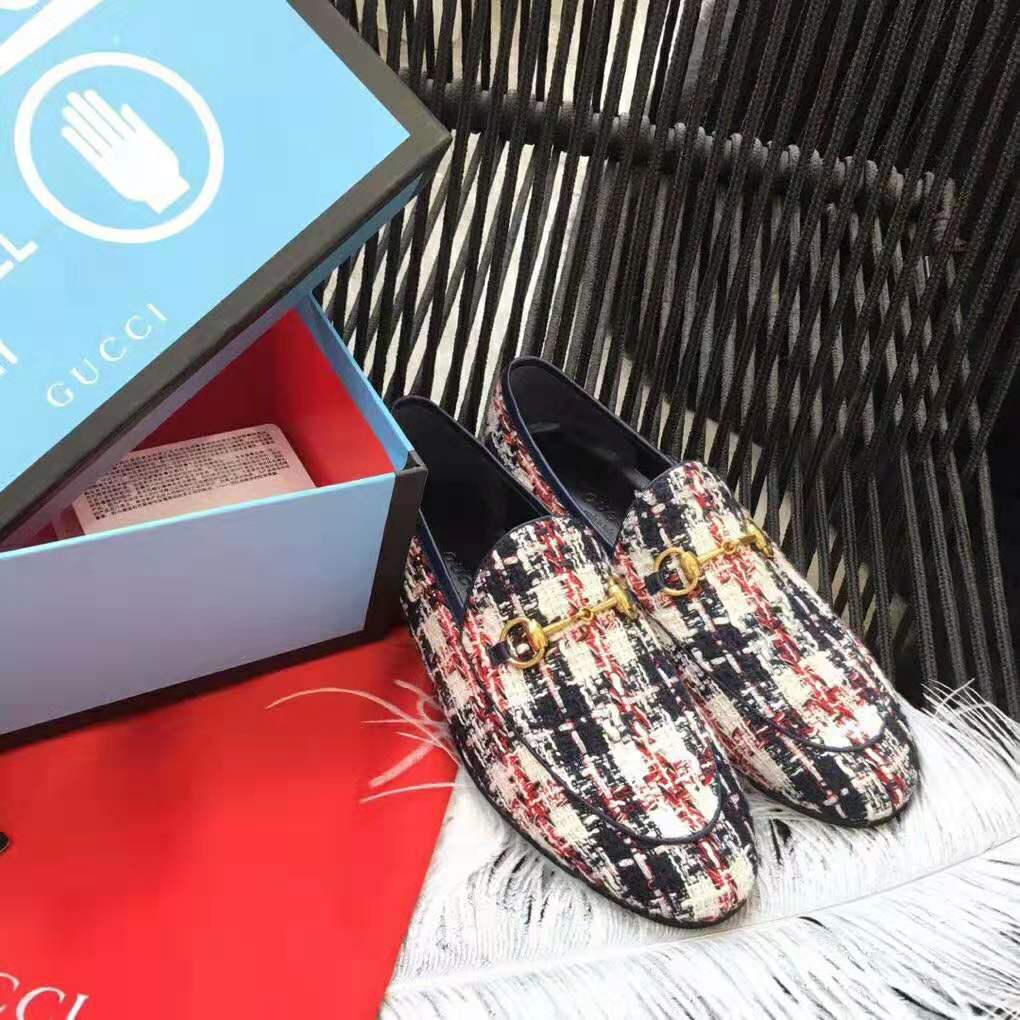 Gucci Women Gucci Jordaan Tweed Check Loafer-Navy