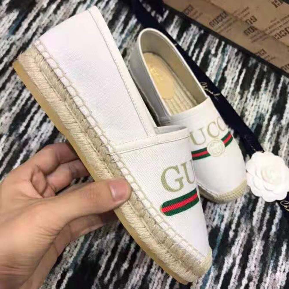 Gucci Women Gucci Logo Canvas Espadrille 2cm Platform-Beige