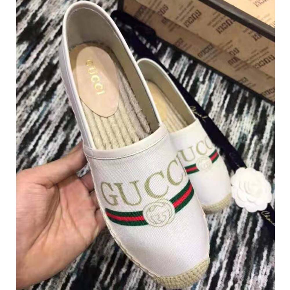 Gucci Women Gucci Logo Canvas Espadrille 2cm Platform-Beige