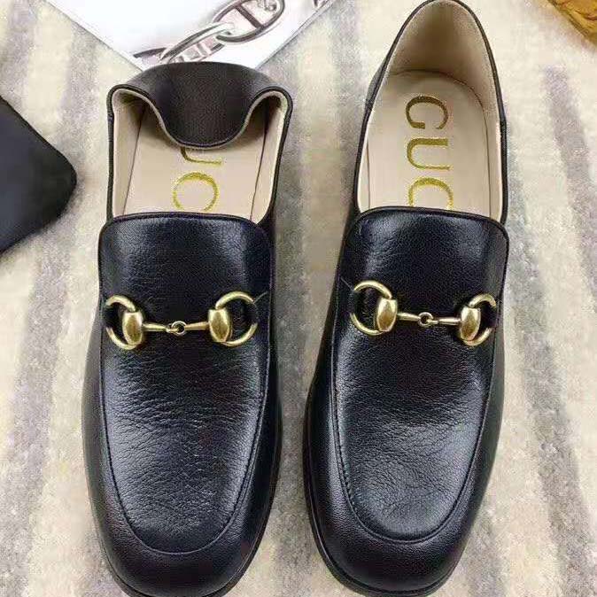 Gucci Women Horsebit Leather Loafer with Crystals 2.54cm Mirrored Heel-Black