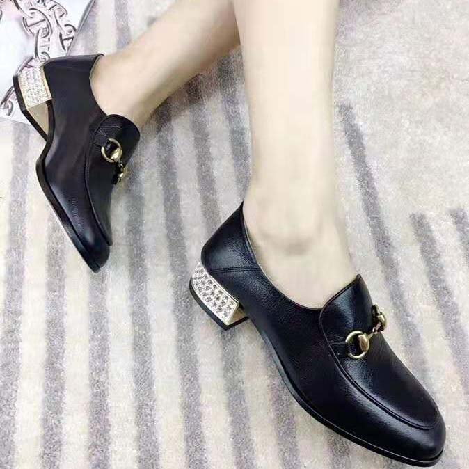 Gucci Women Horsebit Leather Loafer with Crystals 2.54cm Mirrored Heel-Black